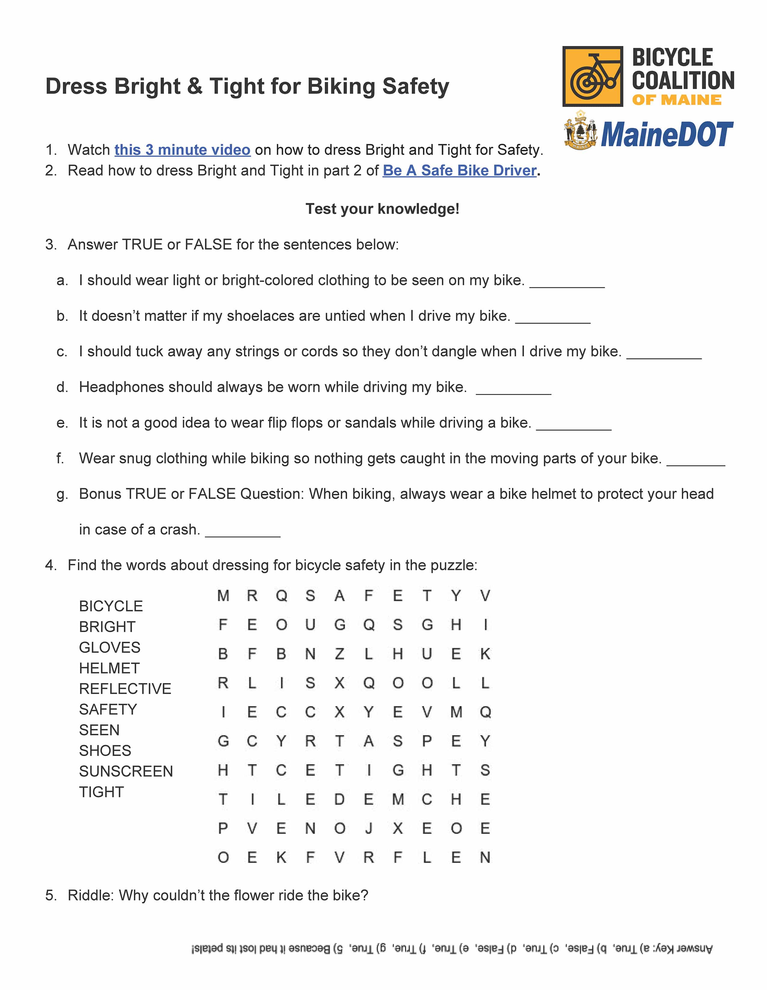 Bright and tight worksheet