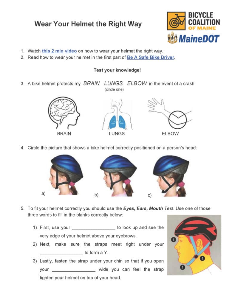The helmet activity handout